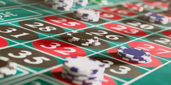 Roulette table with chips